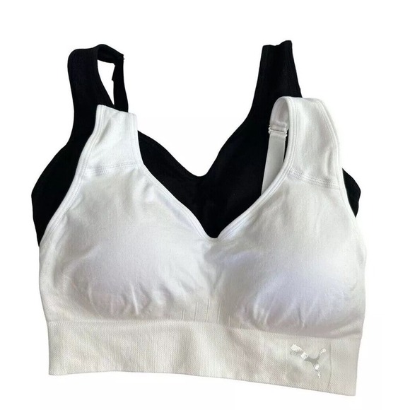Puma Women's Seamless Sports Bra 2 Pack, White/Black, Size Small New In Box - Picture 1 of 4
